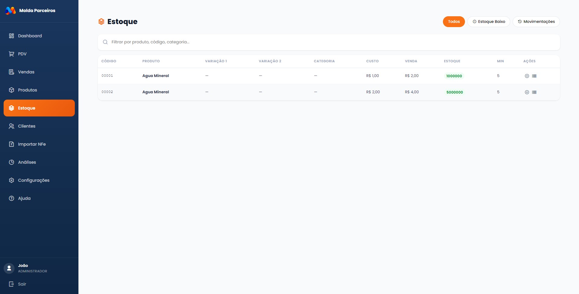 Controle de Estoque — Molda Parceiros