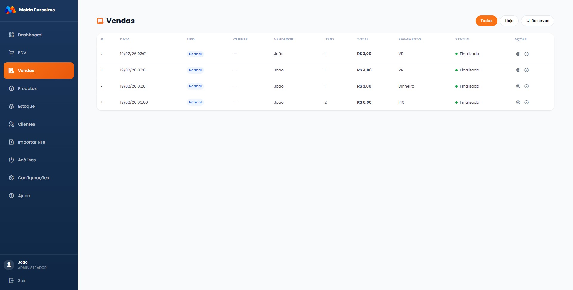 Histórico de Vendas